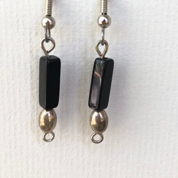 Black Onyx Hook Earrings Silver Tone Handmade Gift Boho Gemstone - Picture 2 of 5